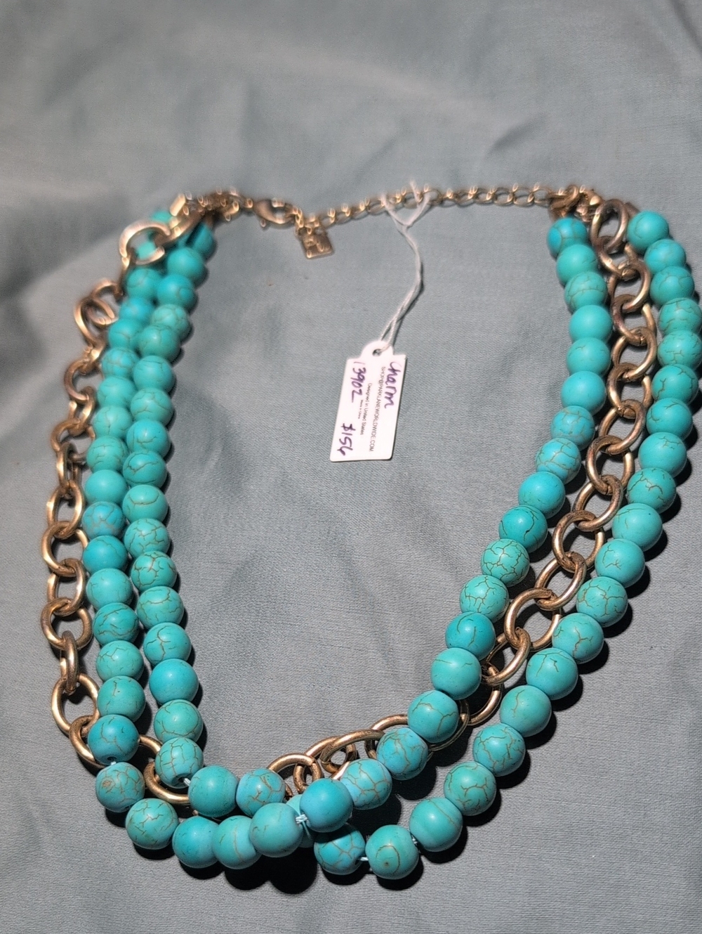 Park Lane Charm Turquoise Beaded Multi-Strand Necklace with Antique Gold Chain
